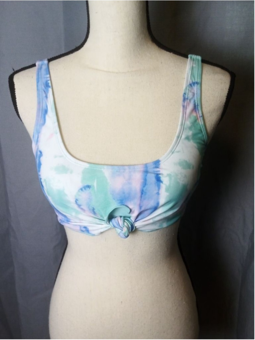Cyn & Luca Women's Bikini Top M White Blue Green Tie-Dye